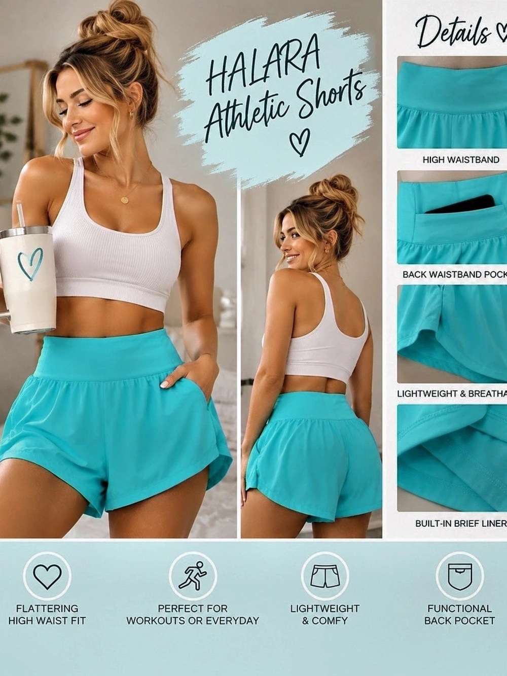 Halara High Waisted 2-in-1 Flowy Athletic Shorts Blue